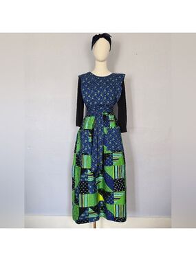 Vintage 1960s-70s Patchwork Cotton Pinafore Apron Dress Made in Japan